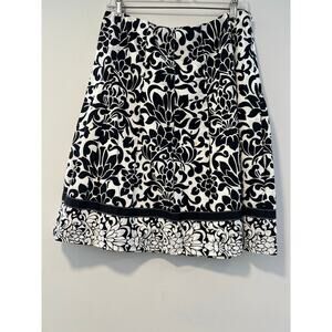 Saks Fifth Avenue Black & White Damask A-Line Knee Length Skirt Size 10 JJ